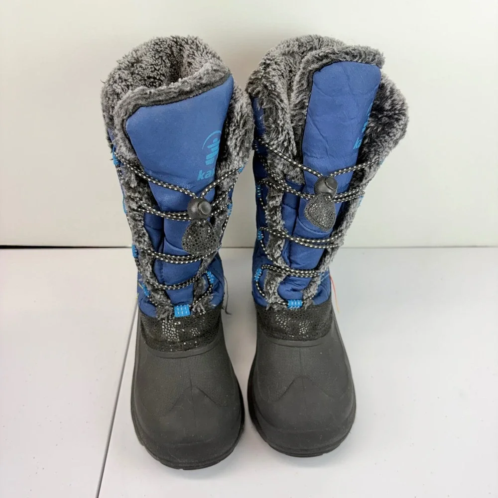 Kamik Snow Boots Kids Size 3 Blue Waterproof Faux Fur Rainbow Stitching
